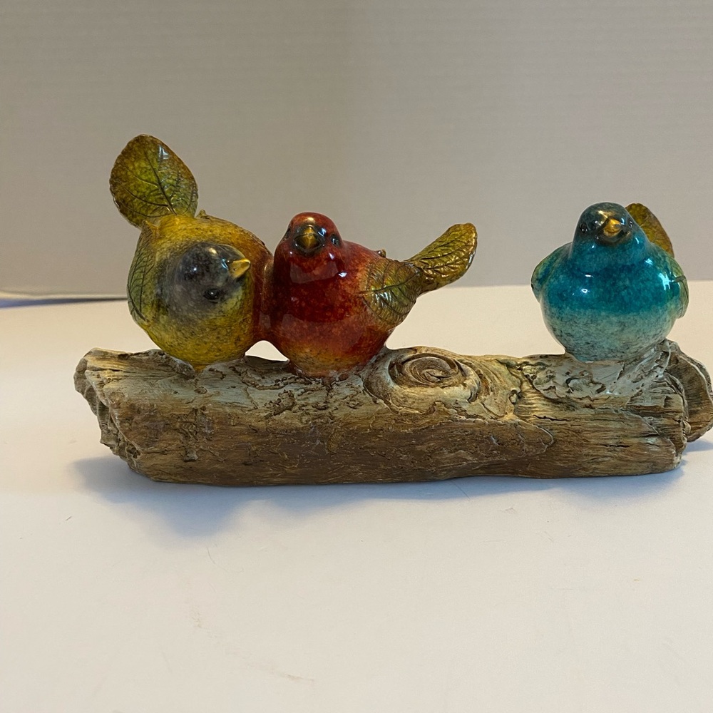 Three Birds On A Branch Ceramic Decor. Red Yellow & Blue Friends 9”branch